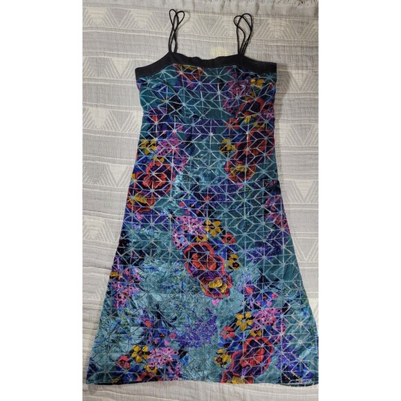 Anthropologie Moulinette Soeurs Blue Lange Velvet Slip Midi Dress Metallic Flora - Picture 2 of 11